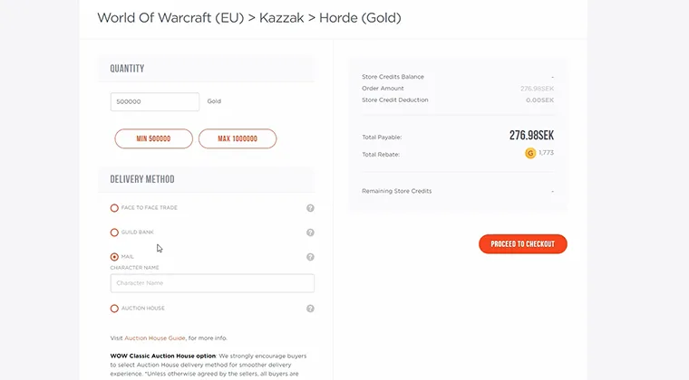 WoW gold purchasing process 