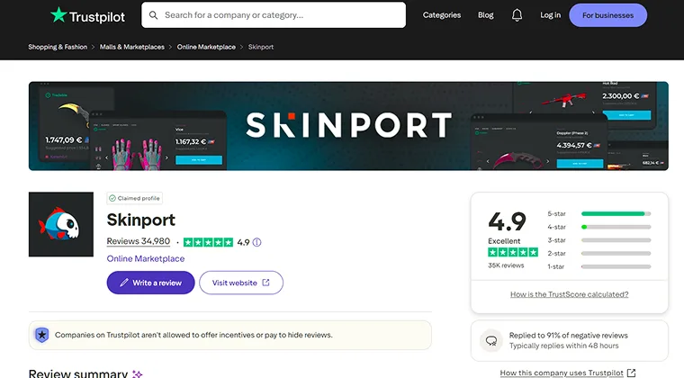 Skinport on Trustpilot