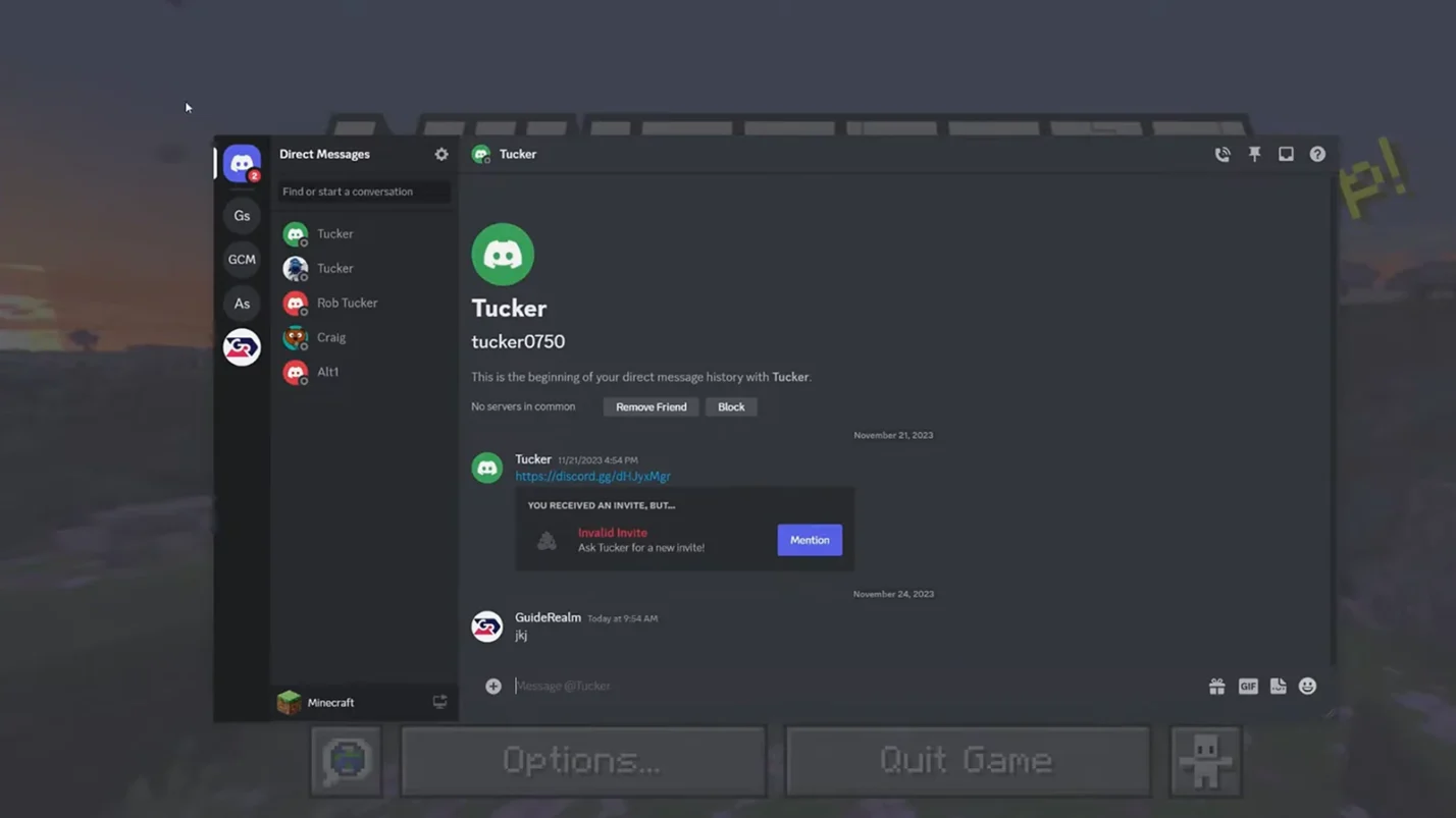 Discord window with gameplay 