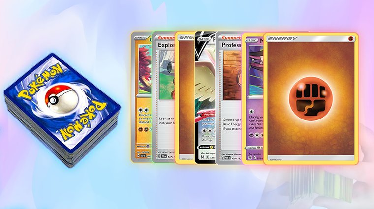 A face-down deck on the left and a hand of seven cards on the right.