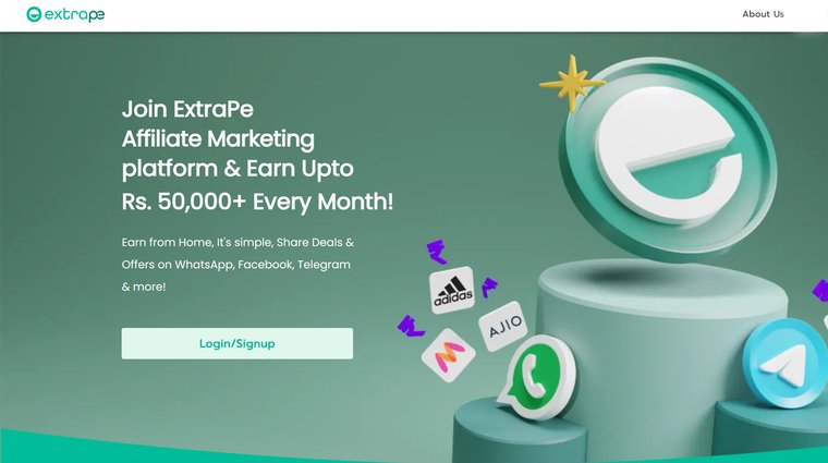 Homepage of ExtraPe affiliate marketing platform.