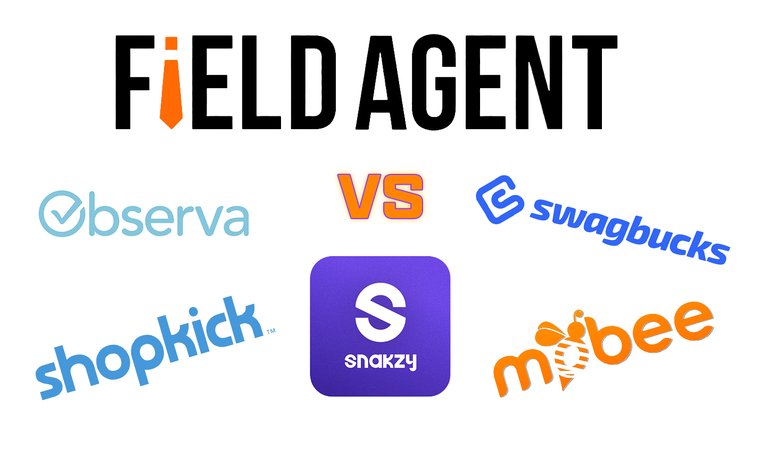 The Field Agent logo displayed above a "VS" graphic surrounded by competitor logos Observa, Swagbucks, Shopkick, Snakzy, and Mobee.