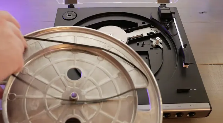 Close-up of some parts of a record player