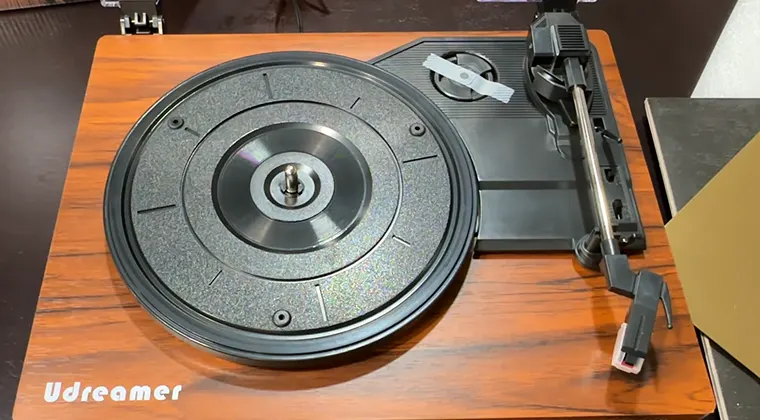 Close-up of a record player