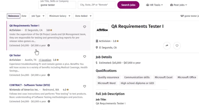 Various job positions available in the game industry