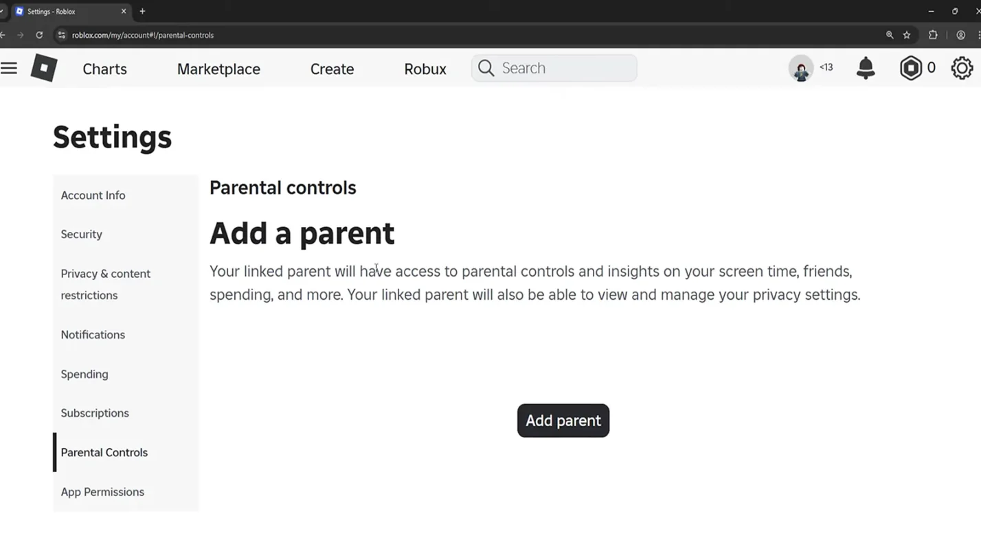 Settings parent controls