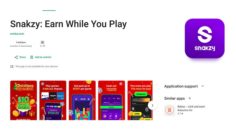 Snakzy app in Google Play Store