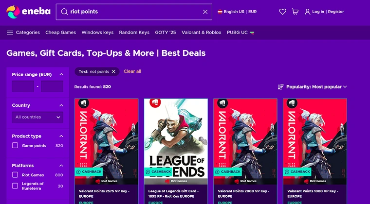 Eneba website page displaying RP 