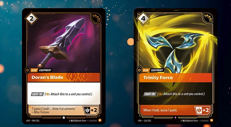 Riftbound game screenshot showing two cards