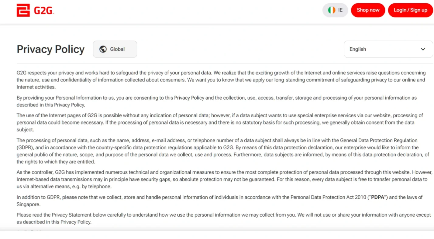 G2G Privacy Policy
