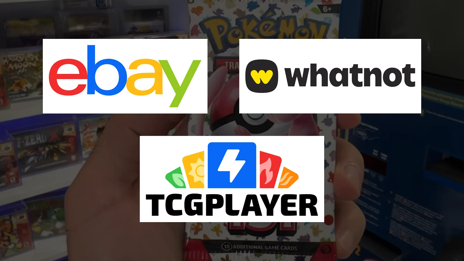 Ebay, Whatnot and TCGPlayer logos