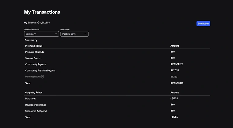Roblox transactions