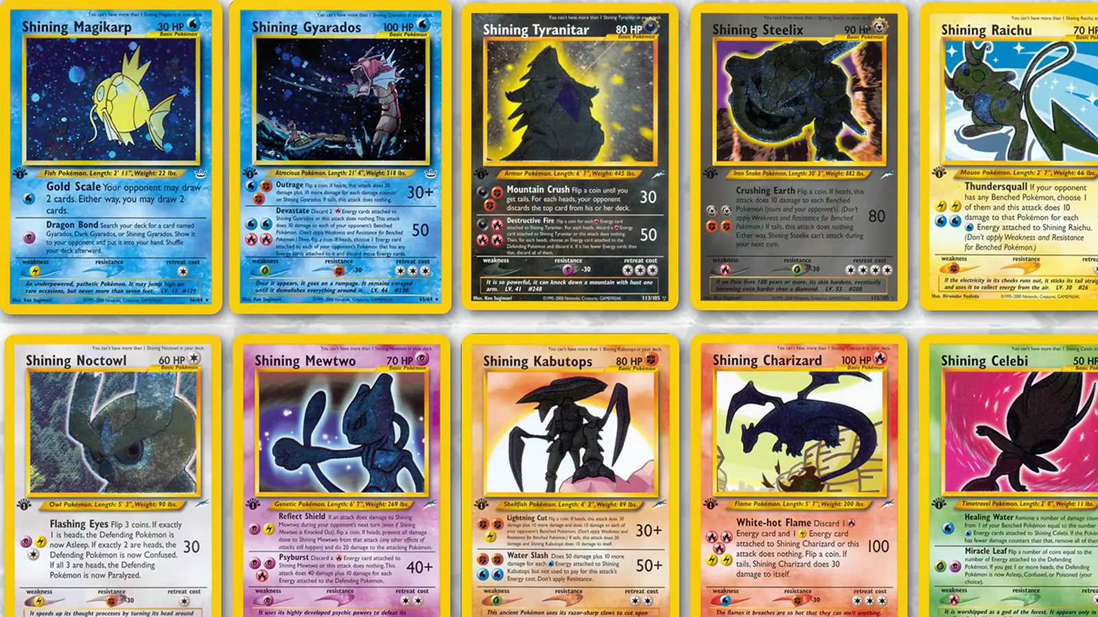 two Pokemon cards rows