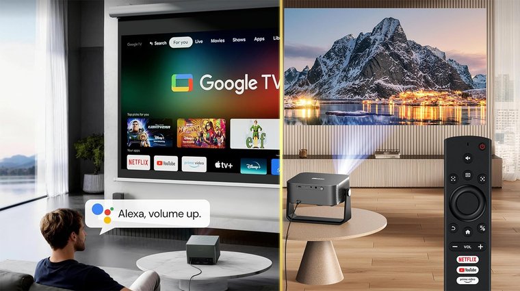 iSinbox YG381 and VisionMaster Pro 2 gaming projectors displayed in modern living rooms.
