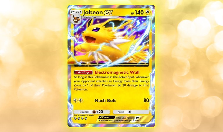 Jolteon EX Pokémon TCG card with bright, sparking electric artwork.