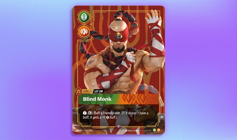 A Riftbound TCG "Legend" card featuring Lee Sin, Blind Monk.