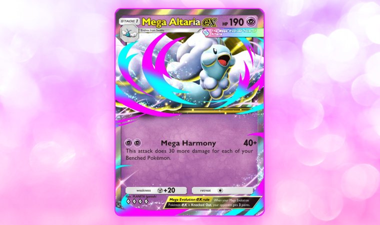 Mega Altaria EX Pokémon TCG card with colorful swirling artwork.