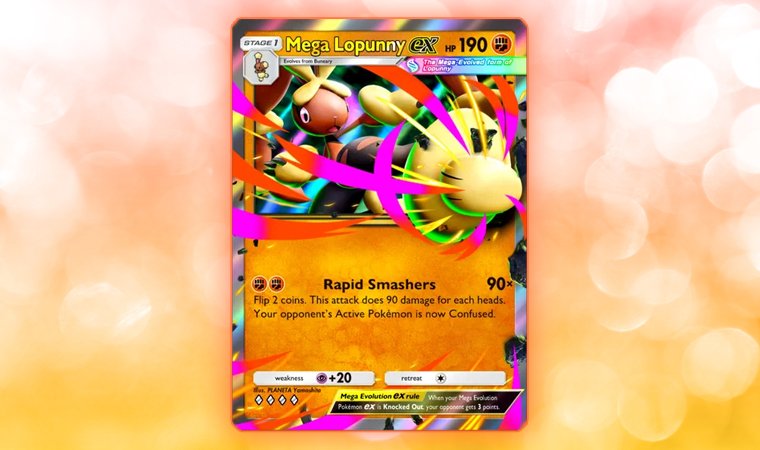 Mega Lopunny EX Pokémon TCG card with energetic, dynamic kicking artwork.