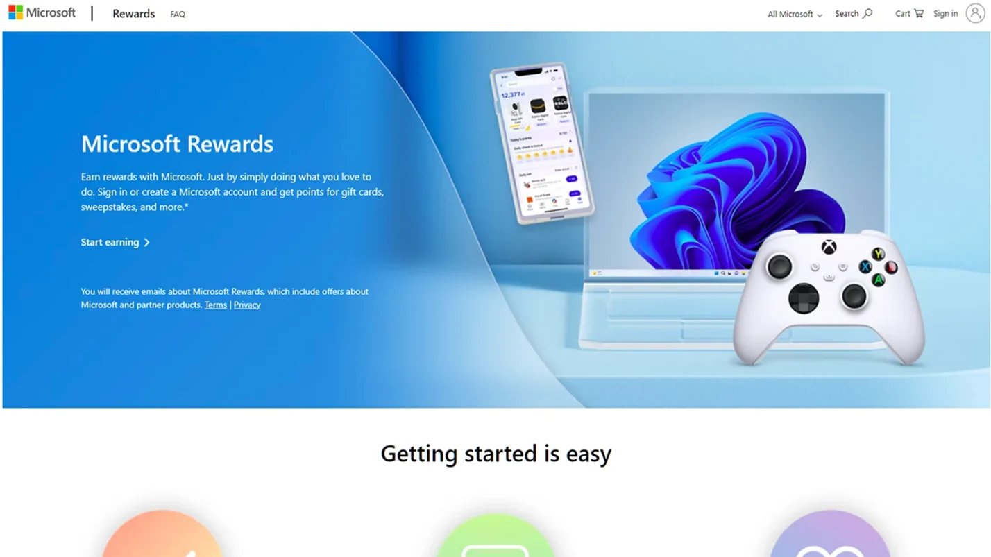 Microsoft Rewards website page