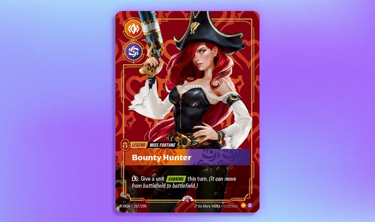 A Riftbound TCG "Legend" card featuring Miss Fortune, Bounty Hunter.