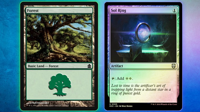 Two MTG cards, Forest and Sol Ring.