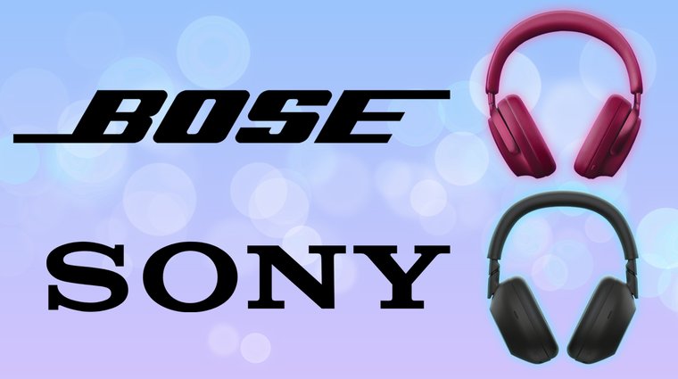 The Bose and Sony brand logos alongside red Bose QuietComfort Ultra and black Sony headphones.
