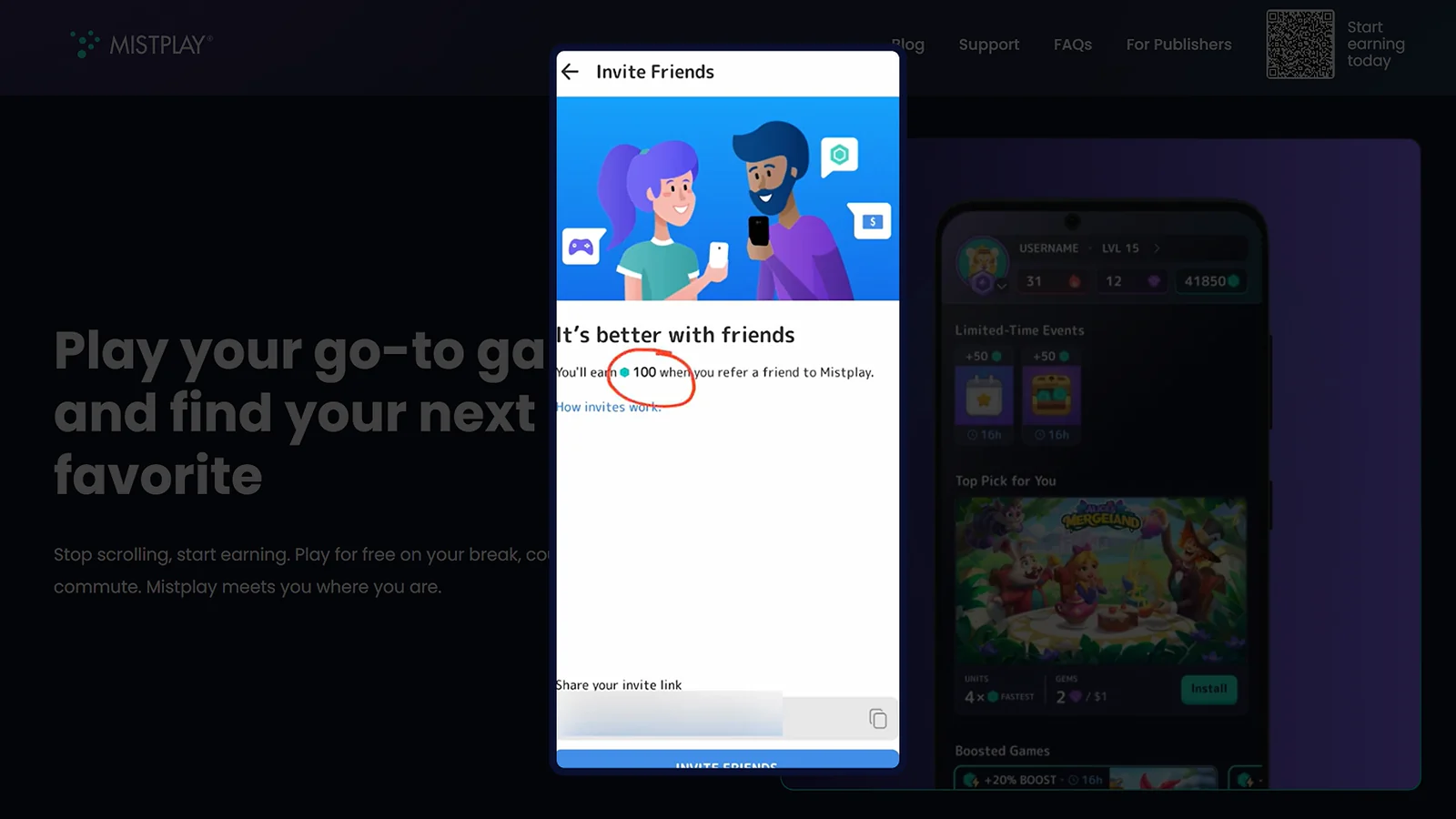 La aplicación Misptplay muestra la opción para invitar a amigos