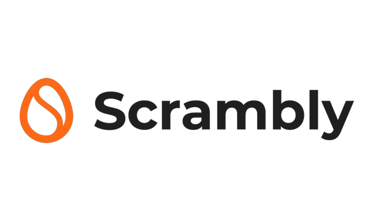Black and Orange Scrambly logo on a white background.