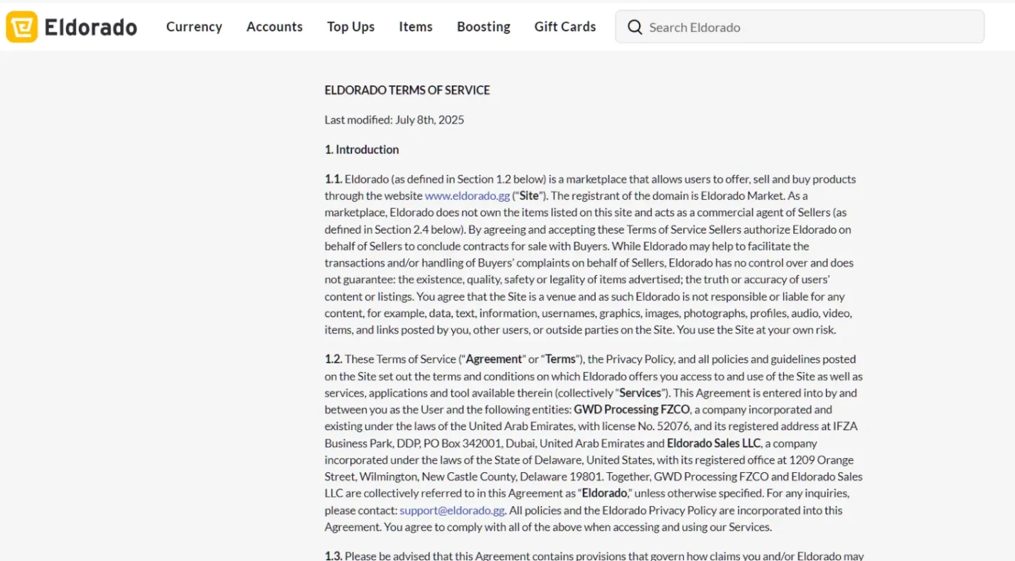 Eldorado Terms of Service
