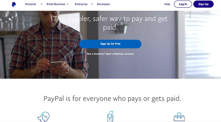 PayPal website page