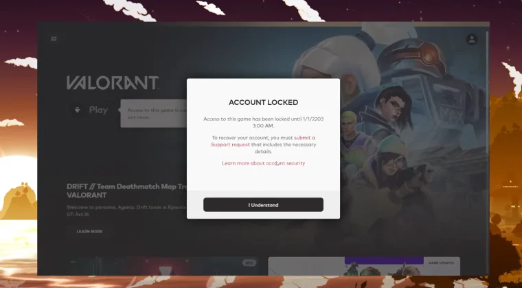 Account locked pop-up