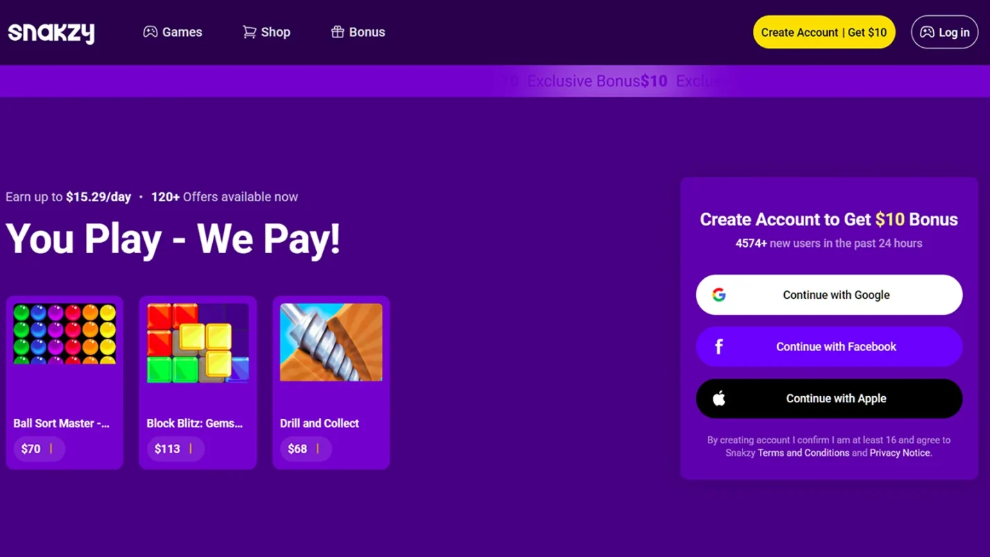 Snakzy website page