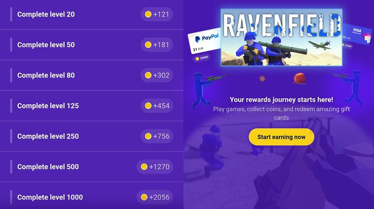 Snakzy reward levels for varying amounts of coins.