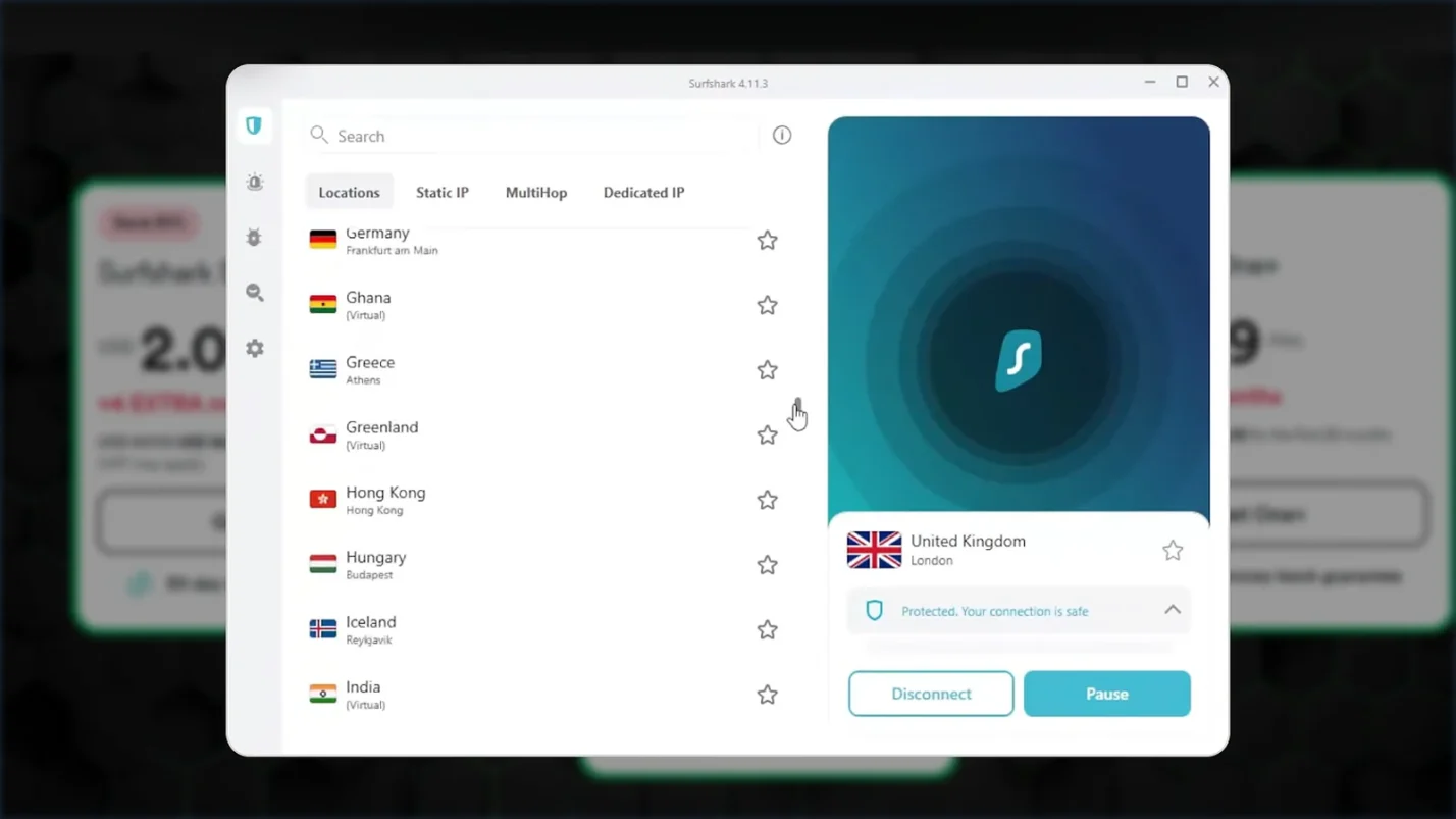 Surfshark interface