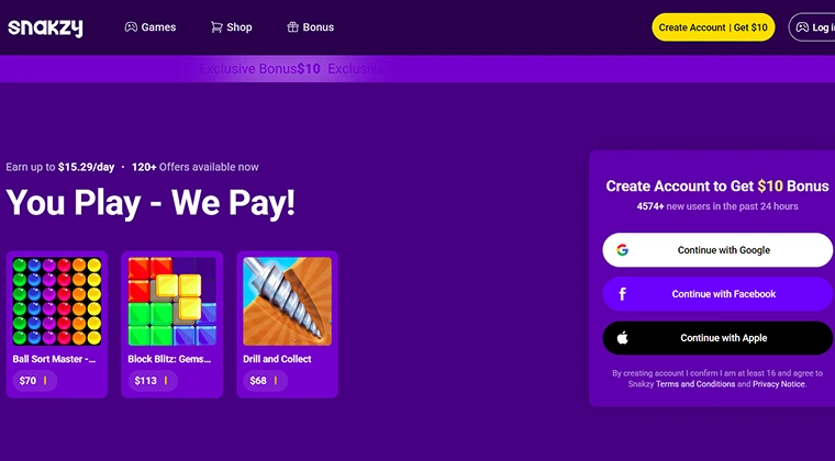 Snakzy website page