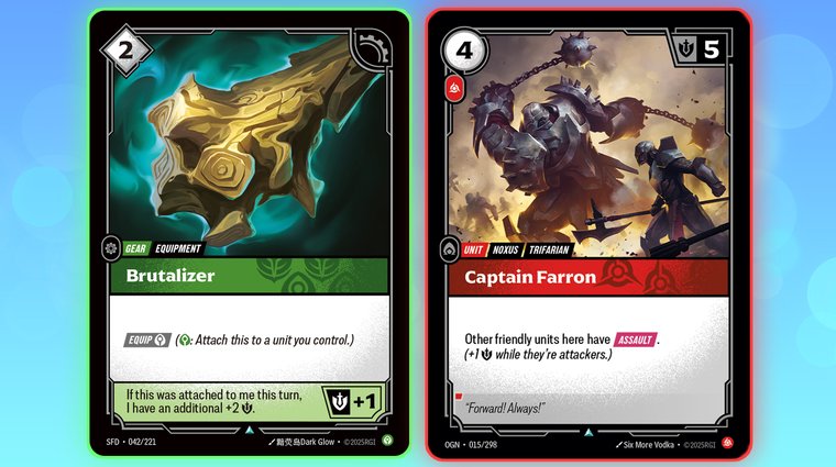 Two cards side-by-side of uncommon rarity: Brutalizer and Captain Farron.