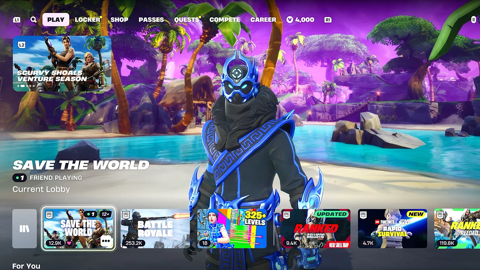 Opening screen of Fortnite: Save the World displaying the game’s introductory interface