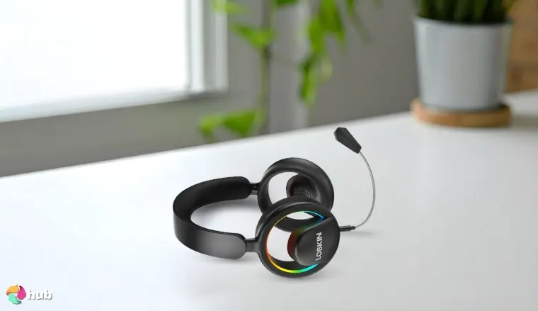 LOBKIN S35 Open-Ear Headphones on a white office desk in a minimalist setup for a review