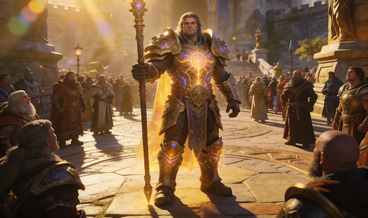 A hero standing in the middle of a square.