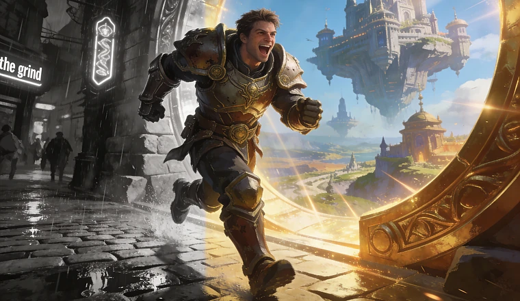 A person running away from the grind.