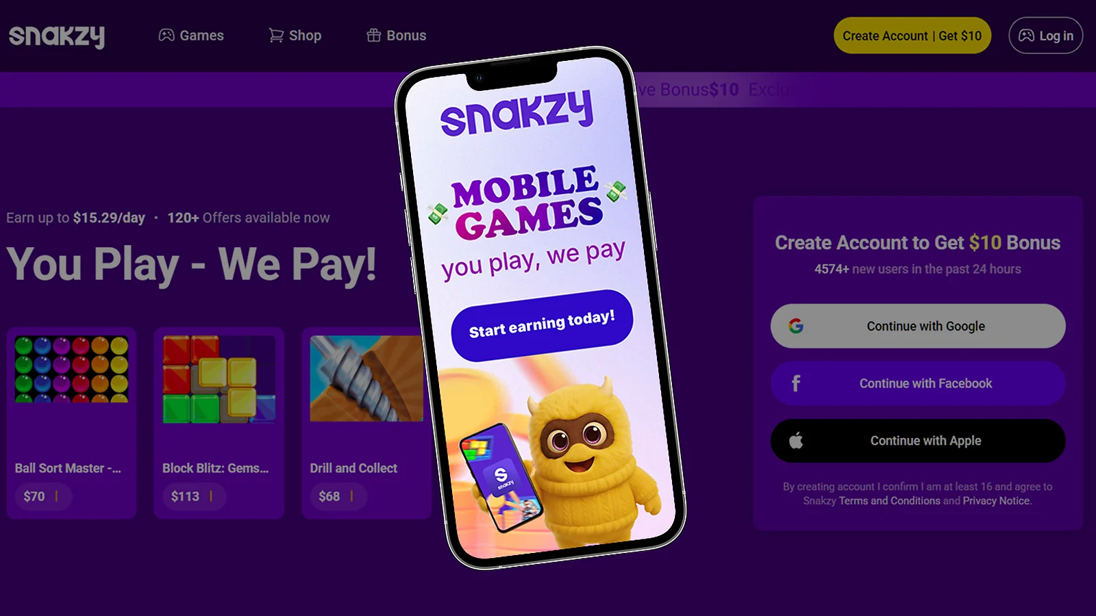 Snakzy - Best App Like Freecash for Dedicated Mobile Gamers