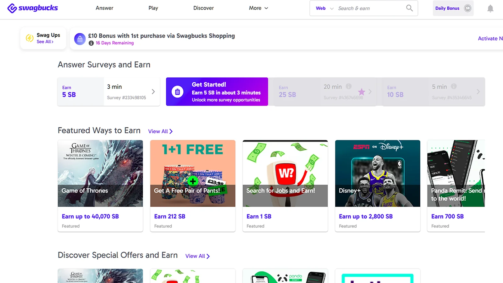 Swagbucks - Best for Diversified Earning Methods