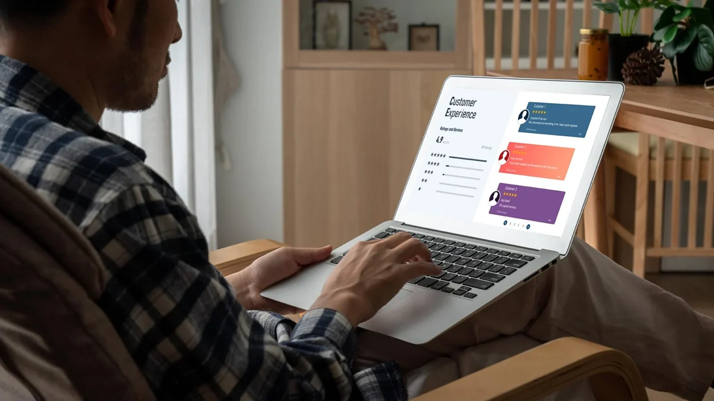 Man is typing at the laptop