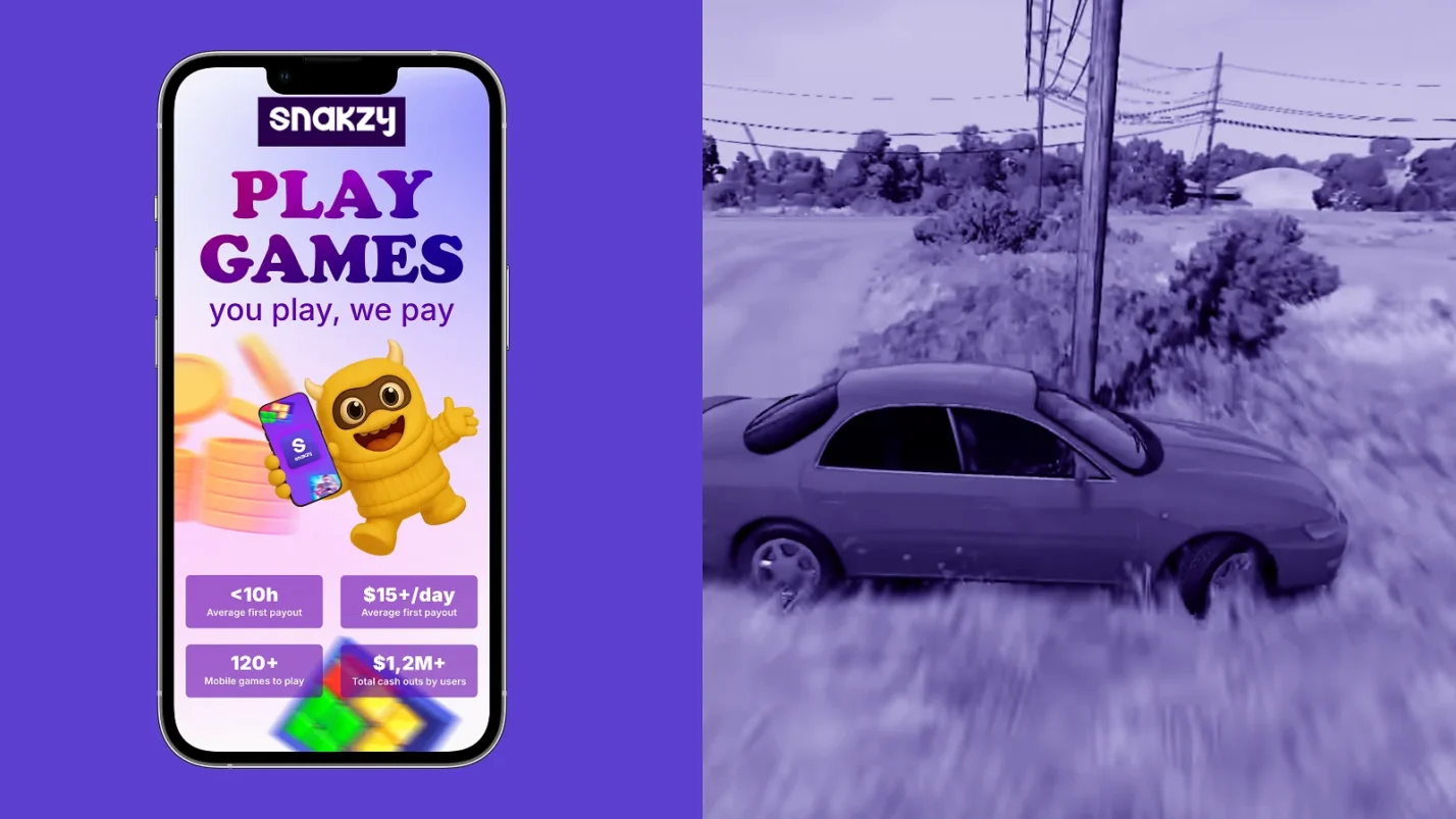 Screenshot of the BeamNG.drive and snakzy banner at the phone