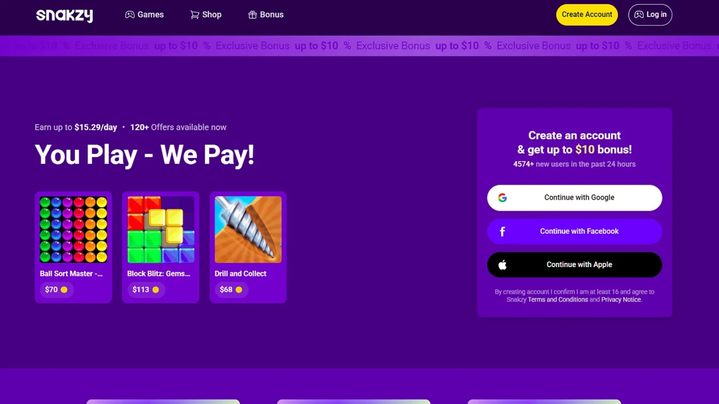 Snakzy website page