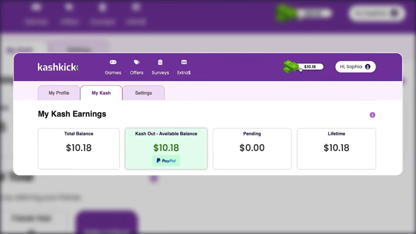 Kashkick app displaying earnings