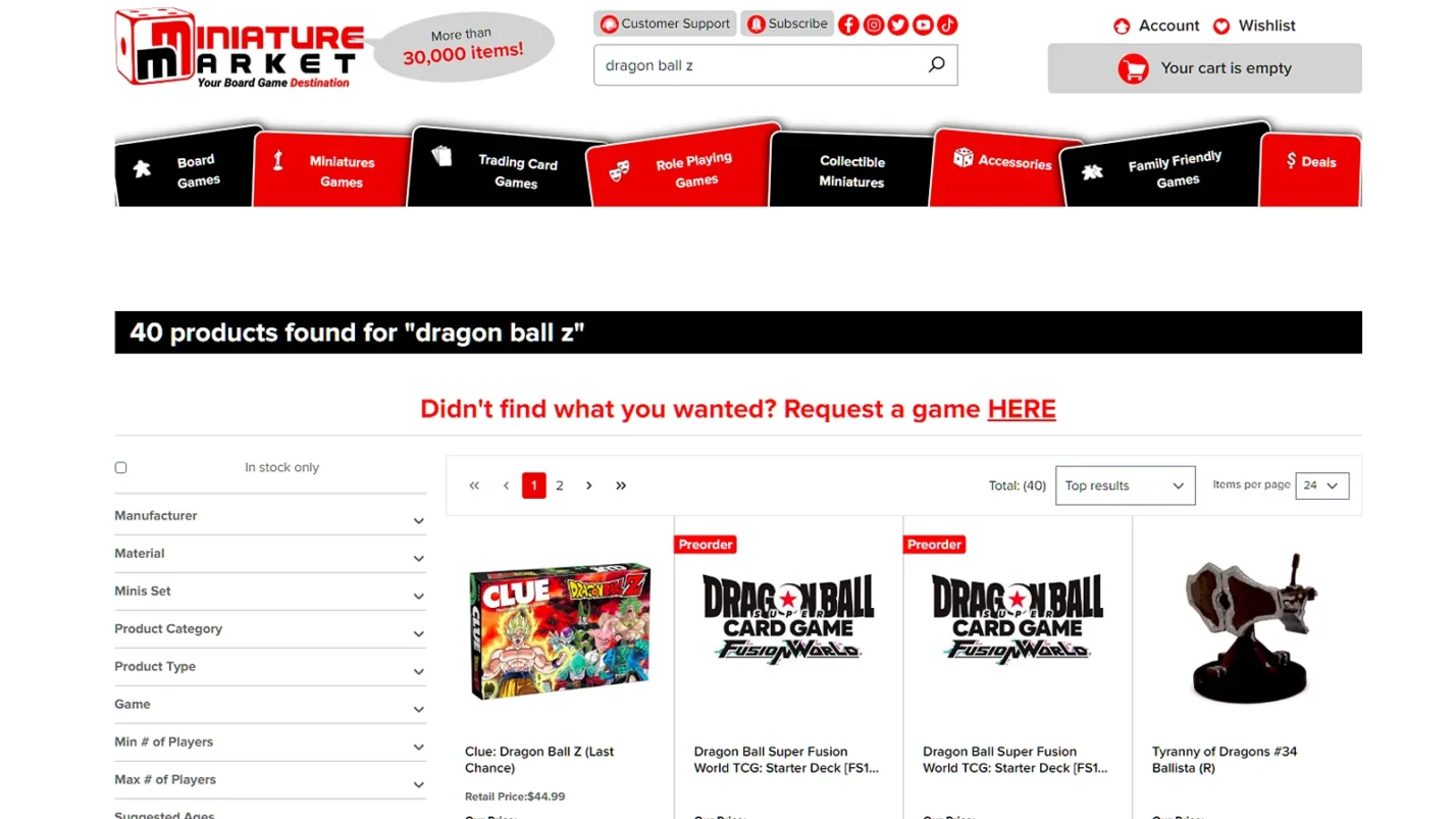 Dragon Ball Z cards on Miniature market