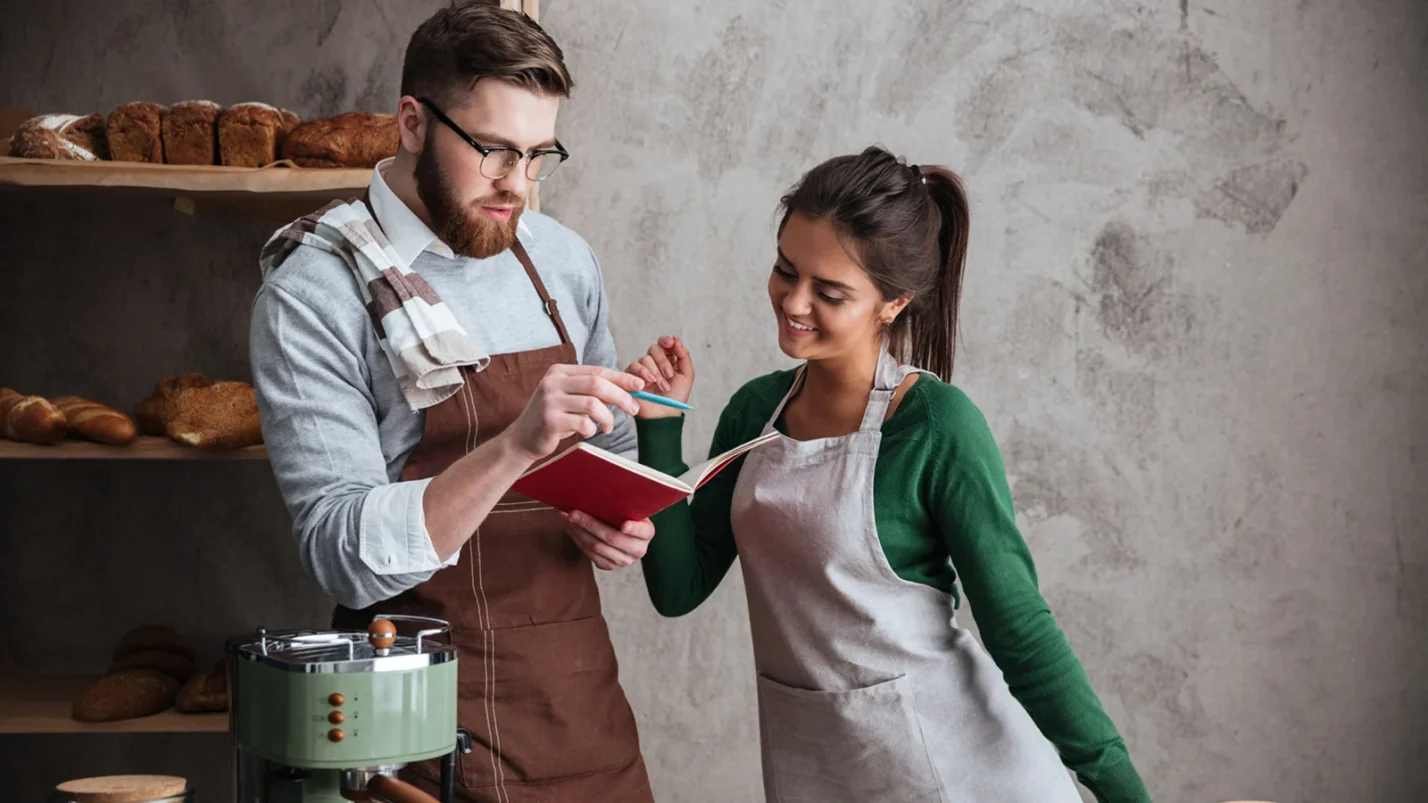 A couple cooking together
