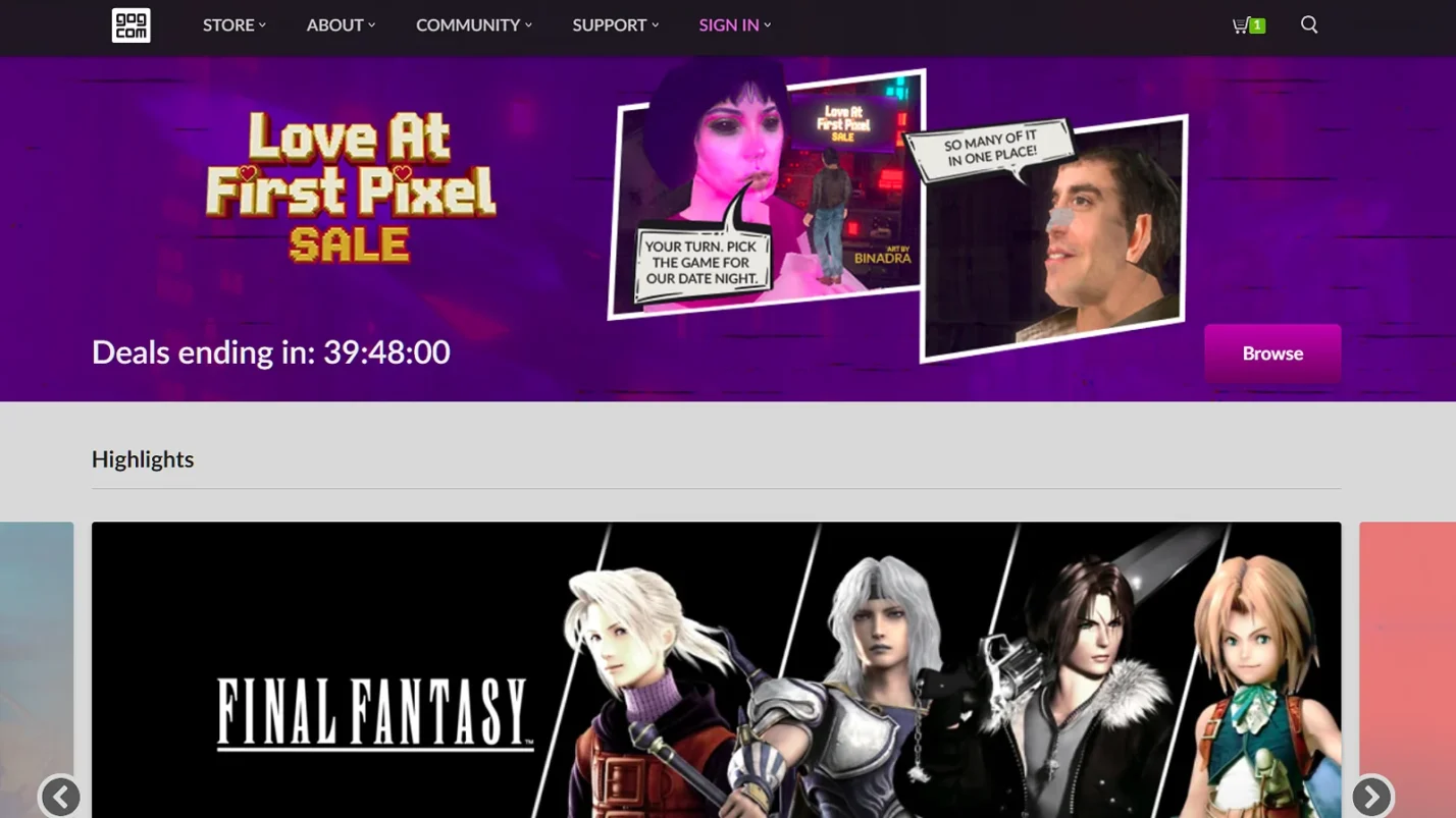 Gog.com website page