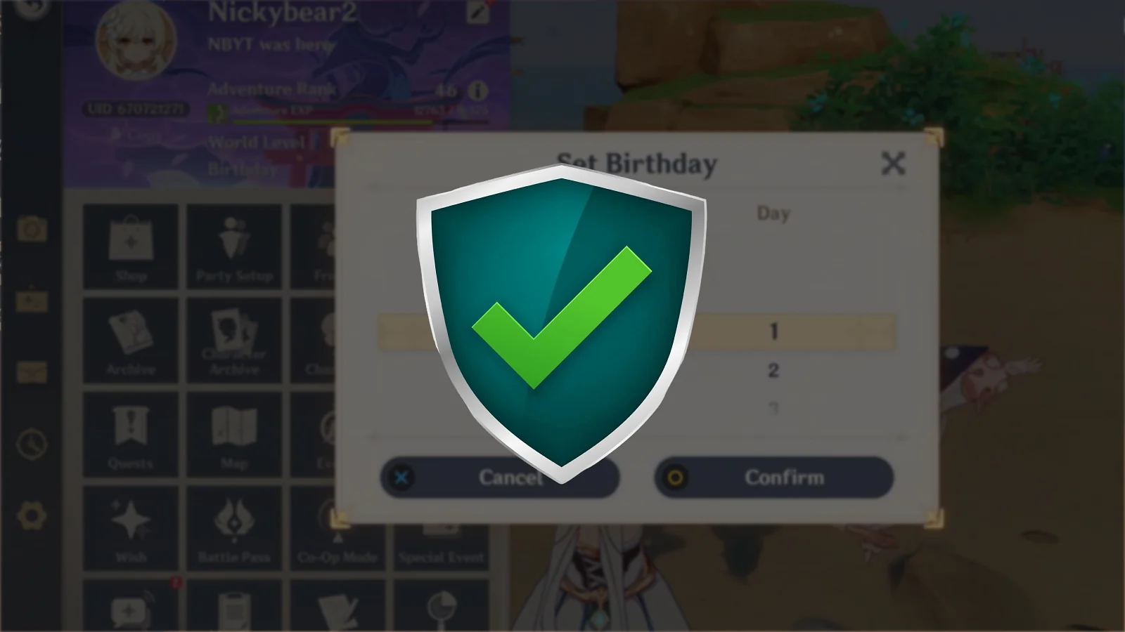 Genshin Impact account with security icon